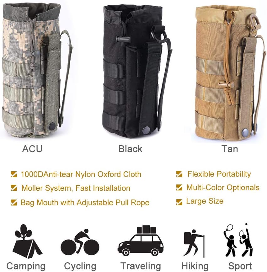 Upgraded Sports Water Bottles Pouch Bag, Tactical Drawstring Molle Water Bottle Holder Tactical Pouches, Travel Mesh Water Bottle Bag Tactical Hydration Carrier (Tan-1Pack) : Sports & Outdoors
