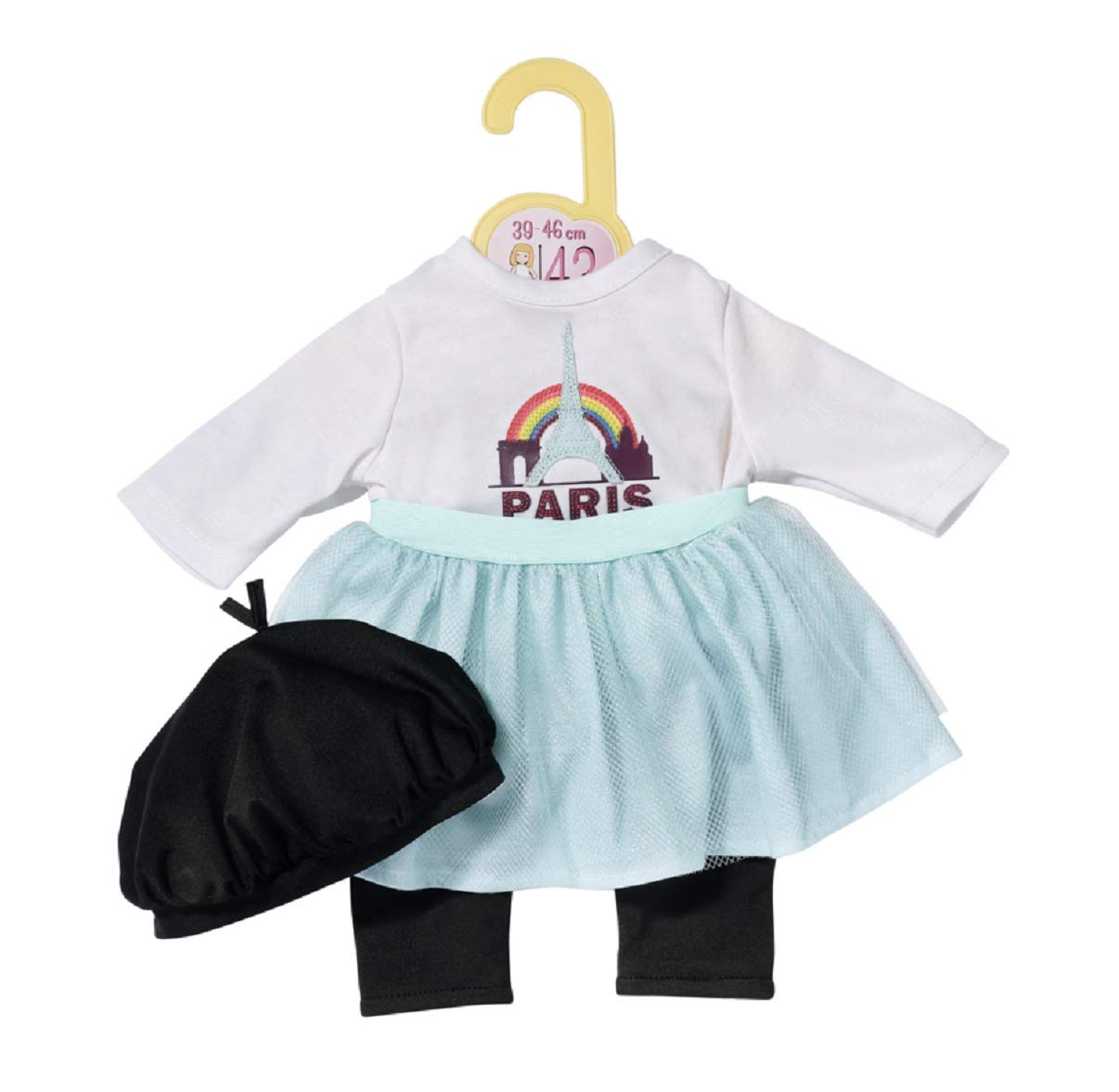 Dolly Moda Paris Look for 43cm Dolls - Easy for Small Hands, Creative Play Promotes Empathy & Social Skills, For Toddlers 3 Years & up - Includes Leggings, Skirt & Hat