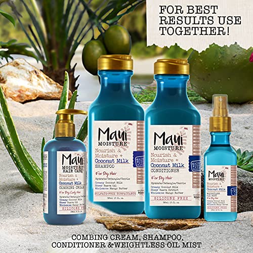 MAUI MOISTURE NOURISH & MOISTURE + COCONUT MILK SHAMPOO + CONDITIONER TO HYDRATE AND DETANGLE CURLY HAIR, LIGHTWEIGHT DAILY MOISTURIZING SHAMPOO, VEGAN, SILICONE & PARABEN-FREE, 13 FL OZ