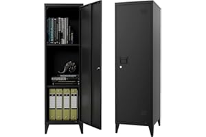 HEYCODE Metal Locker Storage Cabinet with Locking Door, 50" Lockable Cabinet with Detachable Legs, Lockers for Bedroom, School, Home, Employees, Office (Black)