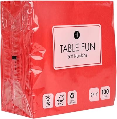 Talking Tables Table Fun 100 x 2ply Red Paper Napkins 33cm Disposable