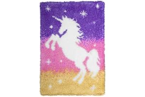 LAPATAIN Latch Hook Kits DIY Crochet Yarn Kits,Unicorn Carpet Embroidery Hook Rug Kit Needlework Sets Cushion for Kids or Adults Home Decor 20x15inch