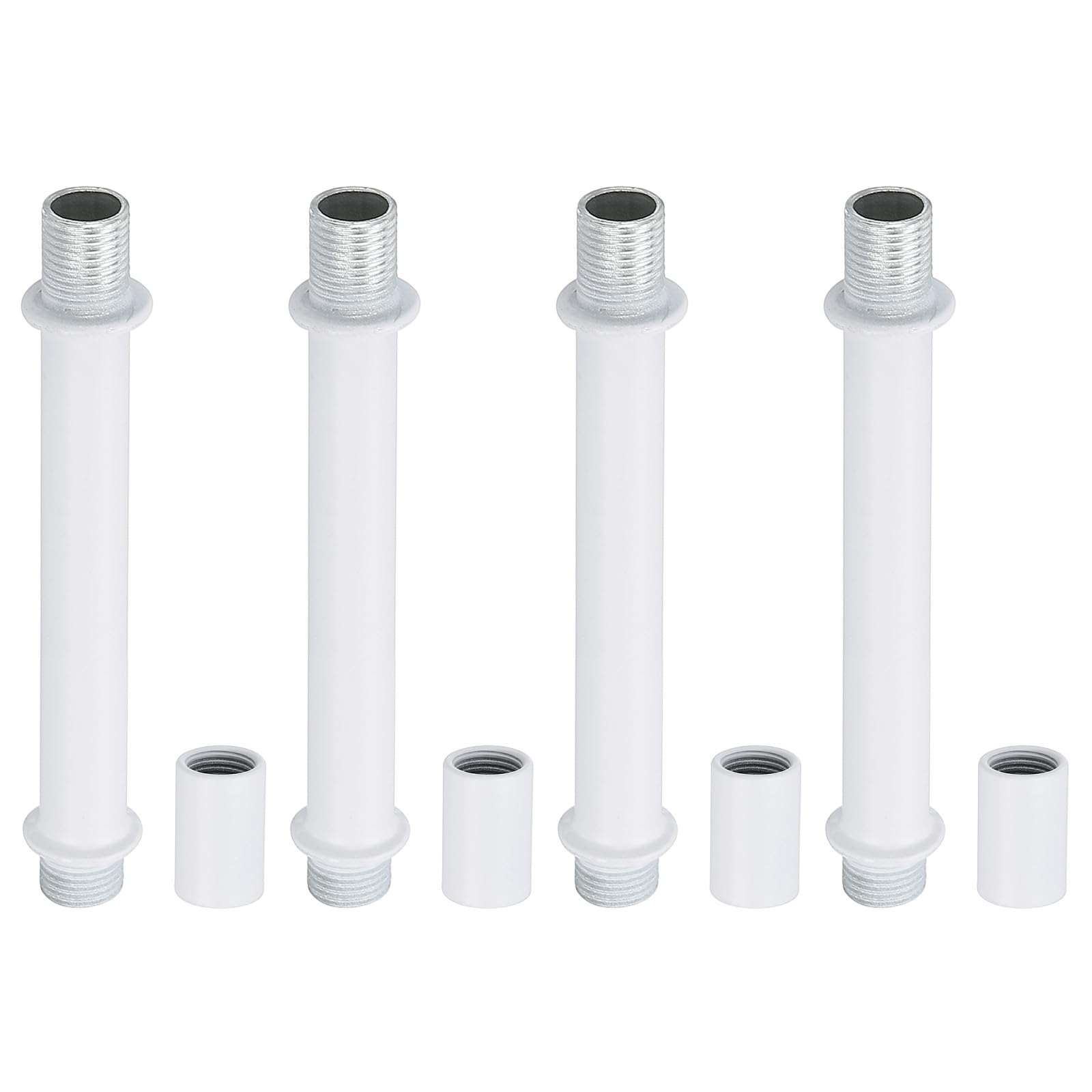 PATIKIL Straight Pipe Lamp Stems Rod Kit, 4Set M10 Carbon Steel 80mm(3.15") Long Double End Thread Rod with Coupling Nuts Sleeve Connector for Table Lamps Chandeliers, White