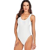 YELAIVP Women's Retro Scoop Neck Padded One Piece Swimsuits High Cut Low Back Bathing Suits Swimwear