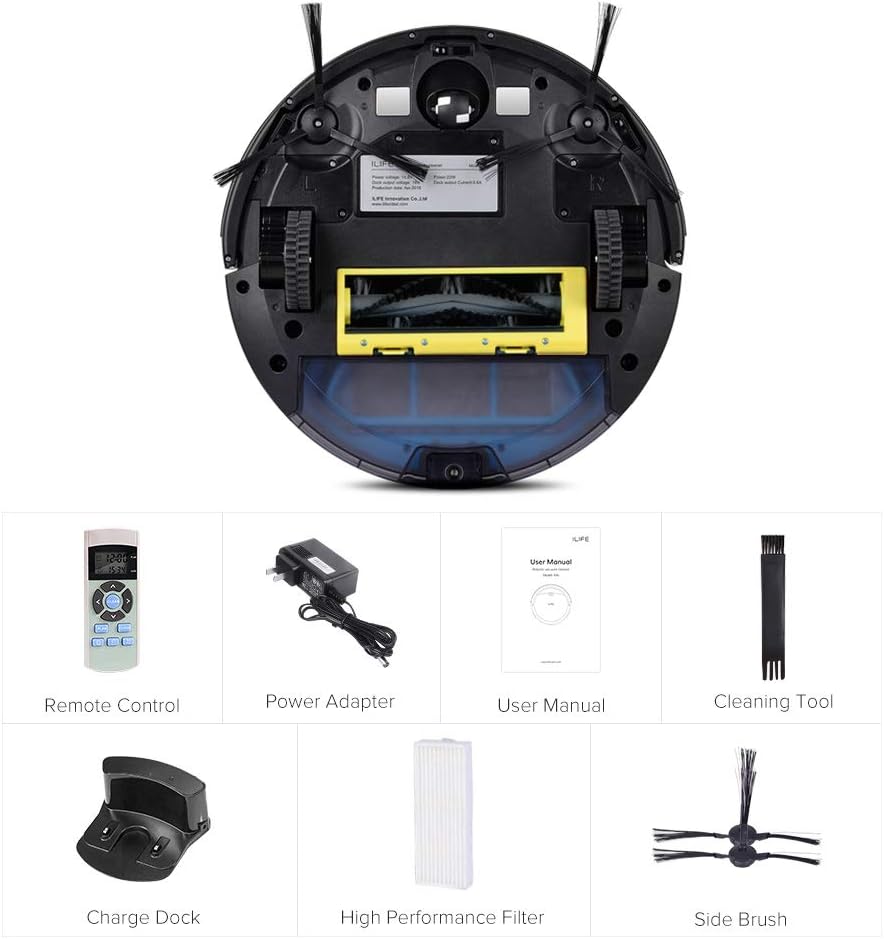 ILIFE A4s Robot Vacuum Cleaner with Strong Suction, over 100mins Run time, Self-charging, Slim, Quiet, Ideal for Hard Floors to Medium Carpets -