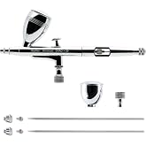 Gaahleri Airbrush Kit, Airbrush Gun Dual-Action Gravity 1/2 &amp; 1/4 oz Fluid Cup, 0.35 &amp; 0.5 mm Needle, Cost-Effective Air Brush Set Makeup Nail Art Painting Model Coloring Cake Decor Silver