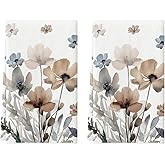 Artoid Mode Brown Poppy Floral Leaves Spring Kitchen Towels Dish Towels, 18x26 Inch Seasonal Summer Decoration Hand Towels Set of 2
