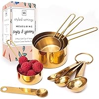 Gold Measuring Cups and Spoons Set - Stackable, Stylish, Sturdy 8-Piece Gold Measuring Cups and Gold Measuring Spoons Set - C