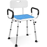 Careboda Shower Chair with 6 Adjustable Height and Tool-Free Assembly, Bath Seat with Removable Back and Padded Arms for Insi