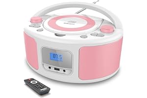 WIITHINK Portable CD Player Boombox with Bluetooth, FM Radio Stereo, Remote Control, USB Input and 3.5mm AUX Headphone Jack, Programmable CD Player, 4 watts of Audio, AC/Battery Powered