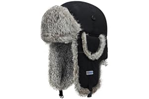 SIOLYAG Winter Trapper Hat,100% Rabbit Fur Russian Ushanka Aviator Hunting Ski Hat Winter Hat with Ear Flaps
