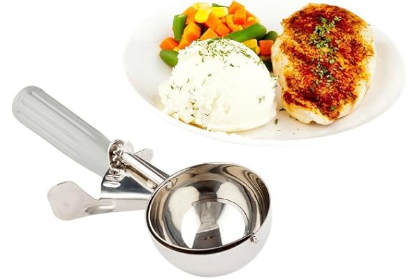 Restaurantware 4 Ounce Portion Scoop, 1 Trigger Release Stainless Steel Cookie Scoop - with Gray Handle, Stainless Steel Dish