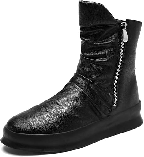 Amazon ジョイジョイ エンジニアブーツ メンズ くしゅくしゅ 革靴 ファッション ワイルド サイドジップ ミドルブーツ 防滑 レザー ショート丈 防寒 おしゃれ 紳士靴 カジュアル お兄系 耐磨耗 通学 ホワイト ブラック ブーツ