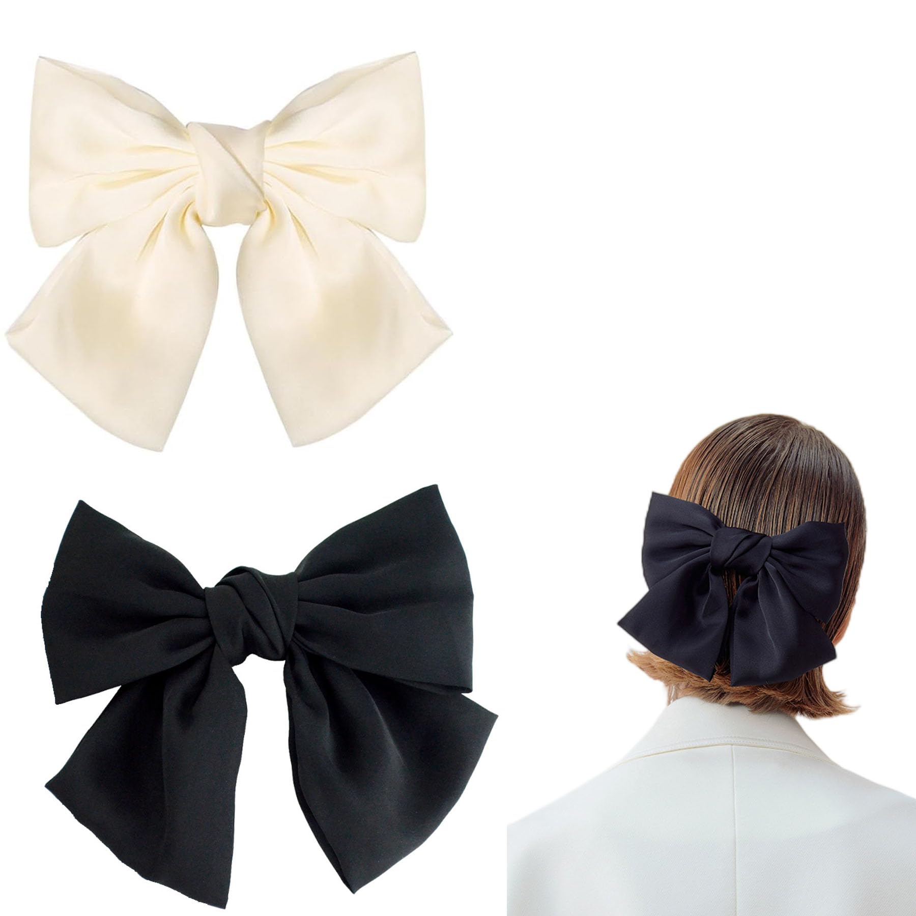BAIYSFFG Bow Hair Clip for Women Big Bowknot Hairpin French Hair Clips with Ribbon Solid Color Hair Barrette Clips Soft Satin Silky Hair Bows for Women Girls