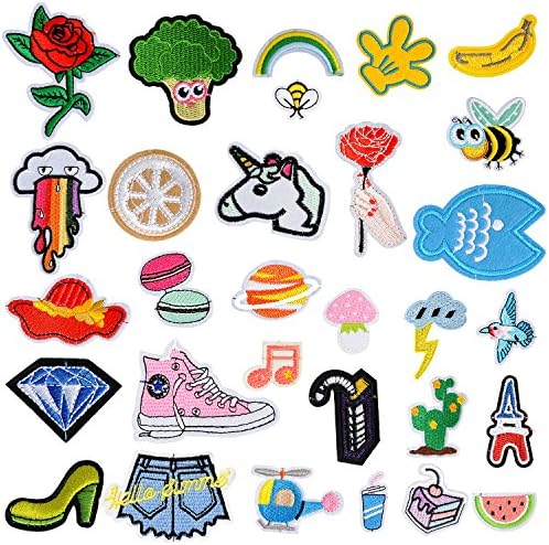 YORY 30pcs Iron On Patches Embroidered Motif Applique sew on patch for Jeans, clothes, Jackets, Backpacks,pants decoraion diy -multi style-Clothing accessories