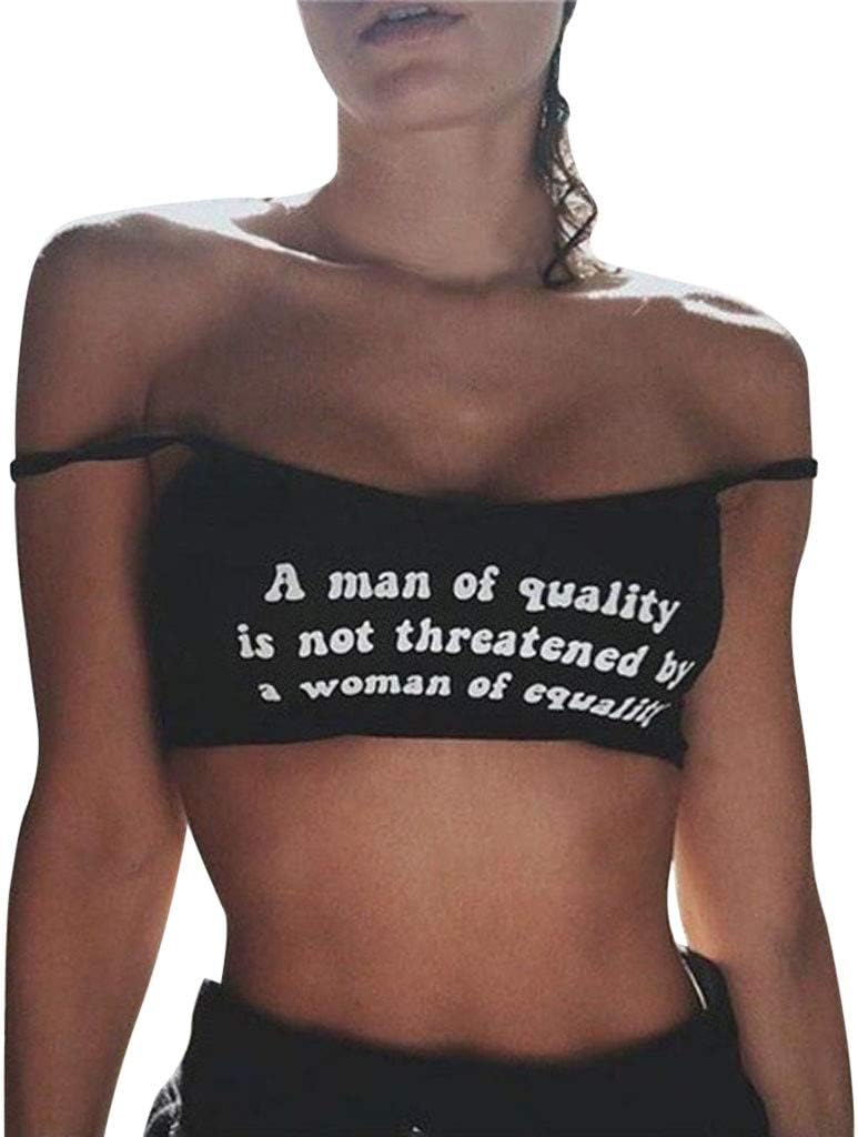 SMILEQ Top Women Letters Print Shirt Sleeveless Crop Vest Tank Shirt Blouse Cami Short Tops