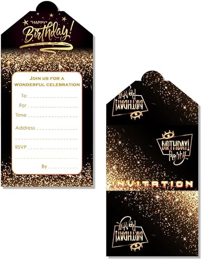 Yiran 16x Black Gold Birthday Party Invitations - Eco-Friendly Design