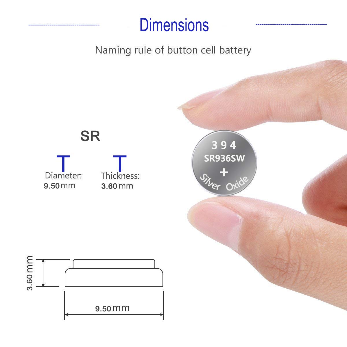 394 SR936SW Watch Battery 1.55V Silver Oxide Button Cell (10-Pack)