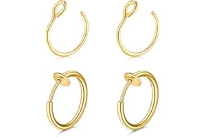 QWALIT Fake Nose Ring Fake Lip Piercing Fake Lip Ring Fake Nose Ring Hoop Fake Snake Bites Fake Lip Piercings Faux Lip Rings Fake Nose Piercing Clip on Nose Ring Spring