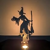 Hikiwin Halloween Witch Shadow Candles Holder,Funny Halloween Shadow Candlestick Decorations,Vintage Tea Light Scary Decorations for Home Party Indoor,Black Witch,1 Piece