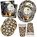 122 Pcs Halloween Party Supplies Set Paper Plates Cups Napkins for Orange Black Pumpkin Skeleton Witch Spooky Disposable Party Dinnerware Serves 24