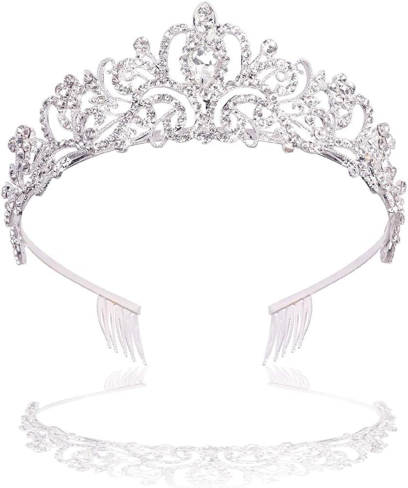 Canitor Silver Tiara Tiaras and Crowns for Women Girls Crystal Tiara with Combs Wedding Tiaras Party Crown Headbands Princess Crown Queen Crown for Women