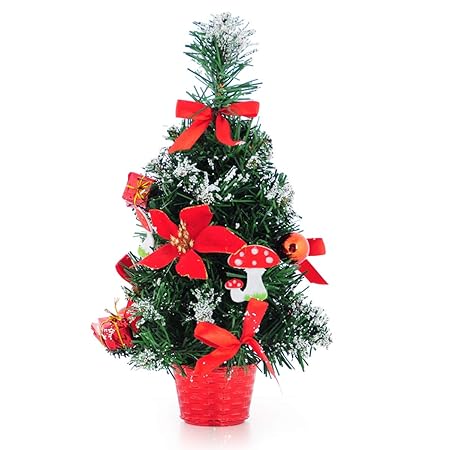 Solmore 30x17cm Christmas window display olden red sticky white Christmas decoration tree Christmas tree bonsai Decor red