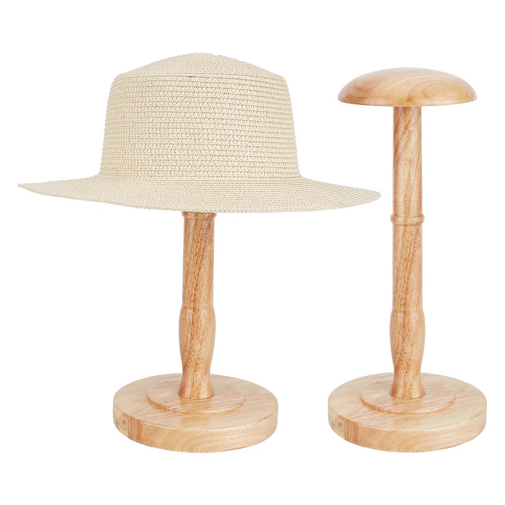 GOMAKERER 1 Pc Wood Table Hat Stand, Beige Wooden Hat Stand Holder Wig Display Rack Freestanding Tabletop Wig Holder Hat Retail Display Riser for Home Shop Store Cowboy Hat