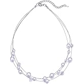 PEARL&CLUB Crystal Layered Statement Necklace For Women - Choker Necklace with Chunky Silver Chain, Birthday Gifts For Women