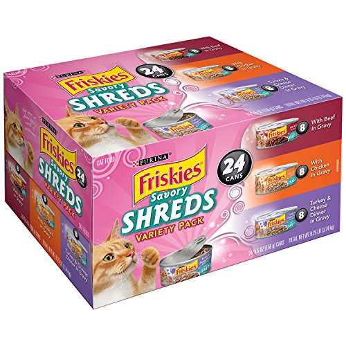 Friskies Wet Cat Food, Savory Shreds, 3Flavor Variety Pack, 5.5Ounce Can, Pack of 24 Buy