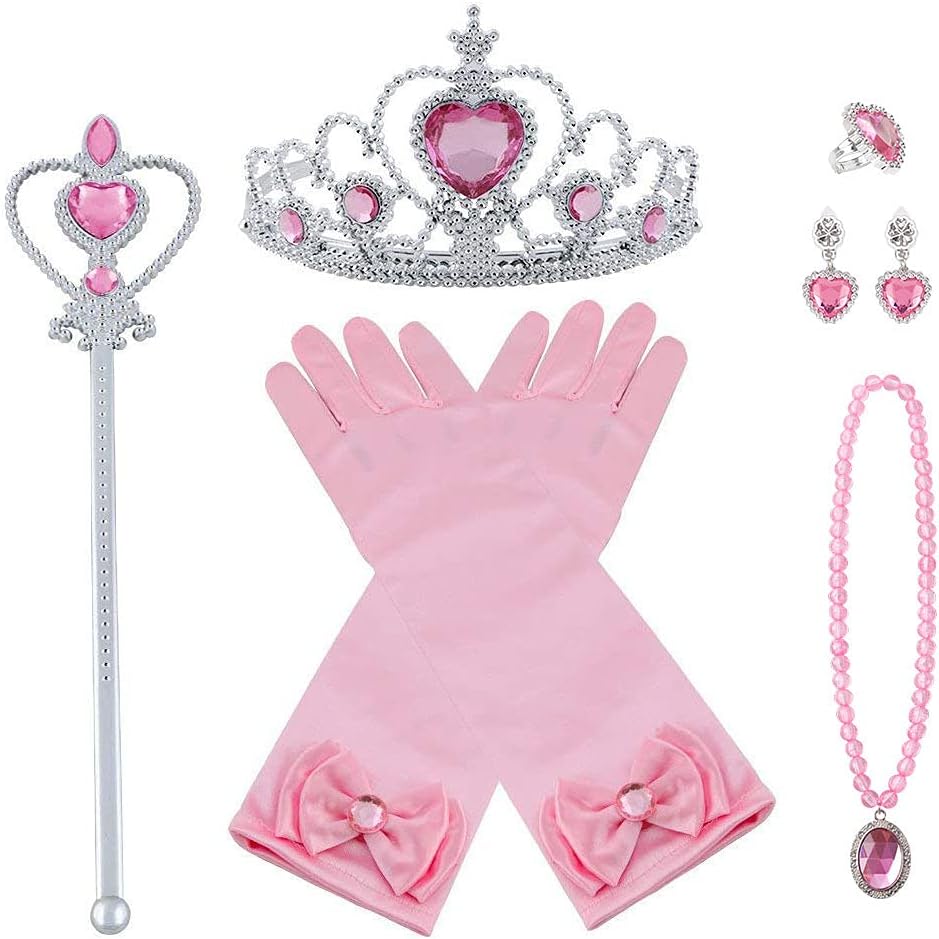 Vicloon Elsa Dress Up Accessories Set 7 Pcs Princess Girls Pink