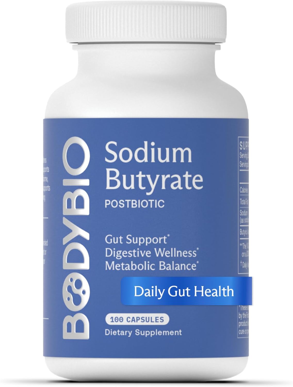 BodyBio Butyrate - Postbiotic for Gut Health, Digestive Support, Bloat, Gas & Constipation Relief, Leaky Gut Repair - Sodium + Butyric Acid Supplement for GI Wellness