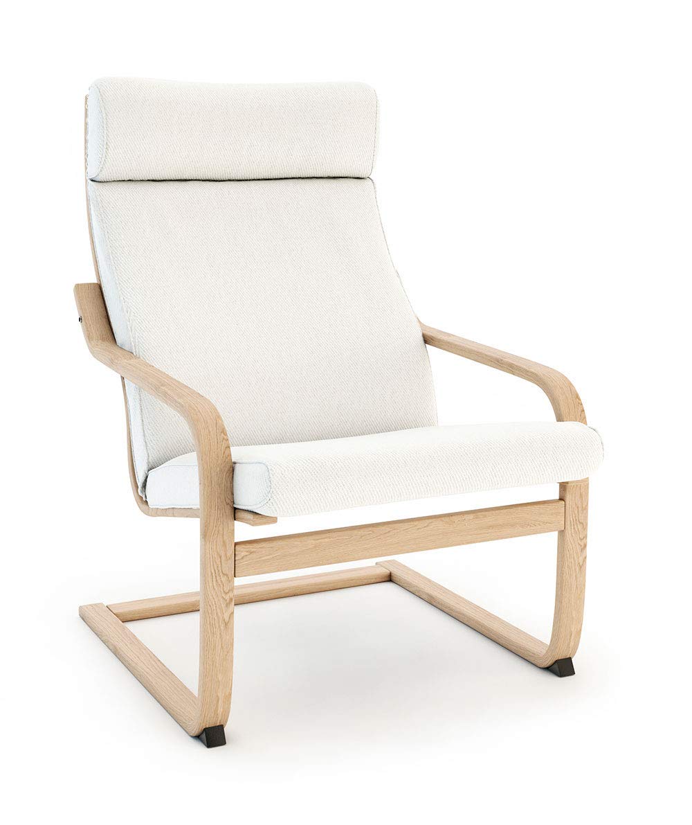 Vinylla Armchair Replacement Cover Made for Ikea Poang Chair (Cushion Design 3, Cotton - White)