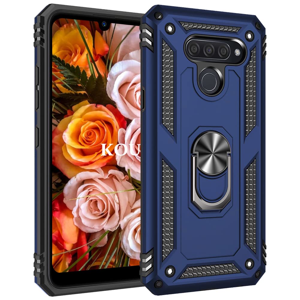 KOUYI Compatible with LG K50S Case, Full Body Protective Silicone TPU Gel Personalised Slim Fit Shockproof Tough Armour Phone Cover with Ring Holder Kickstand for LG K50S (Blue)
