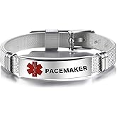 TGLS Red Medical Alert ID Emergency Bracelet for Women Men's First Aid Seniors Health Alarm Stainless Steel Plate Adjustable PVC Band Bracelets