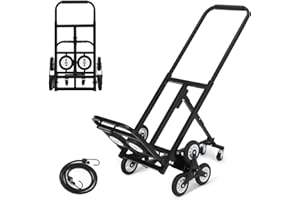 Ixidelu Heavy Duty Stair Climbing Hand Truck Cart – 460 lbs Load Capacity Collapsible Steel Dolly, Support Arm, 6 Rubber Whee