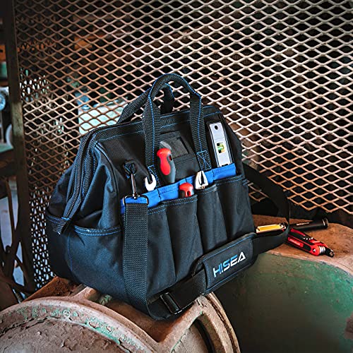 HISEA 12inch Wide Mouth Tool Bag Tool Tote Bags for Tool Organizer & Storage