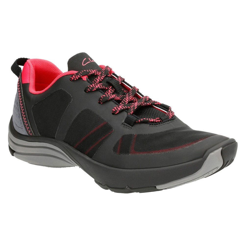 Clarks Women's Wave Kick Lace Up Shoe,Black Mesh,US 6 M