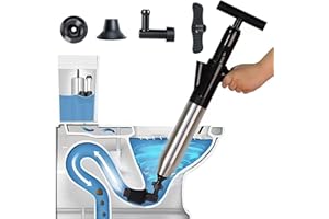 CKEDES Toilet Plunger High Pressure Air Drain Blaster Gun Drain Clog Remover Tools Air Plunger Heavy Duty Drain Powerful Plungers for Toilet Unclog Toilet, Floor Drain, Bathroom（Black）