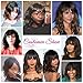DEYNGS Fashion Short Wavy Wigs With Flat Bangs Natural Black Synthetic Full Wigs For Women None Lace Wigs That Look Real Heat Resistant +Free Wig Cap (Black Mix Brown)