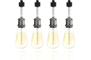 Hiiglxii E26 Track Light Heads H Type Track Lighting Heads Direction Adjustable LED Track Lights Fixture Dimmable for Kitchen, Retro Vintage Style, Bulbs Not Included - Pack of 4(Pear Black)