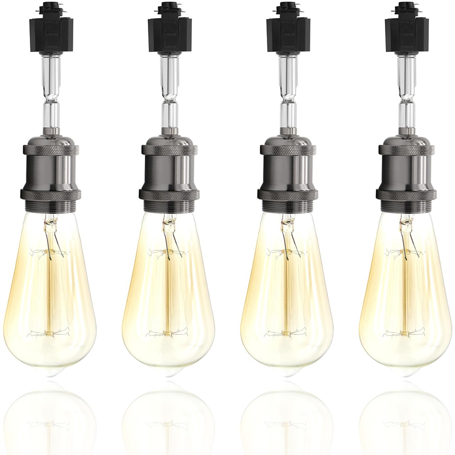 Photo 1 of Hiiglxii E26 Track Light Heads H Type Track Lighting Heads Direction Adjustable LED Track Lights Fixture Dimmable for Kitchen, Retro Vintage Style, Bulbs Not Included - Pack of 4(Pear Black)
