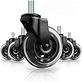 8T8 Upgraded Chair Caster Wheels 3'', Quiet and Smooth Rolling,Heavy Duty Wheels with Threaded Stem 3/8''-16x1(Not Metric M10), Safe for Hardwood Tile Carpet Floors, Set of 5