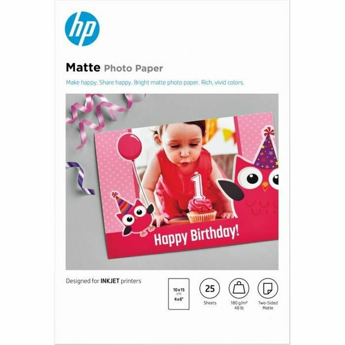 HP Matte Photo Paper, 180 g/m2, 25 sheets, White, 10 x 15 cm