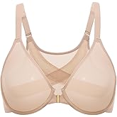 DELIMIRA Women's Cosnufy Posture Front Closure Bras Sheer Mesh Plus Size Underwire Unlined Bra