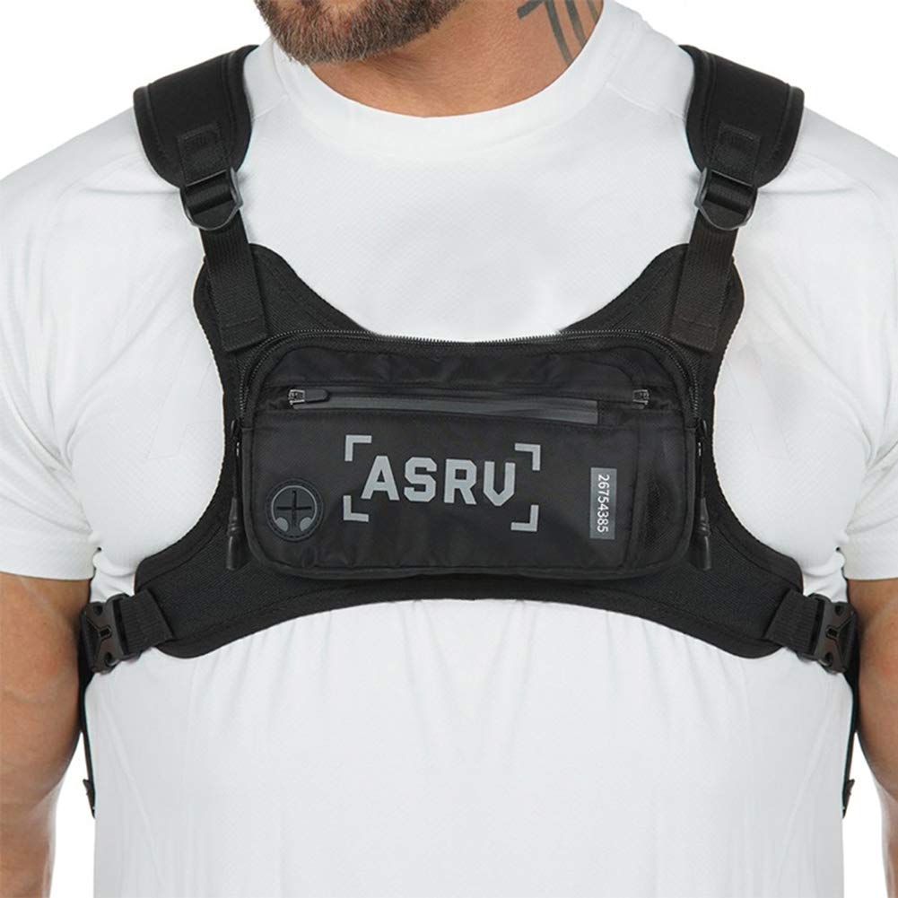 Longzhuo Tactical Chest Rig Vest Bag, Men Chest Bag Hip Hop Waist Front Bag Tactical Pack with Phone Hole Reflective, Waterproof Adjustable Vest Bags for Sports Hiking Camping Fitness Travel
