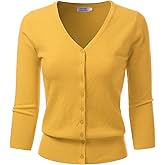 danibe Women's 3/4 Sleeve V-Neck Button Down Knit Sweater Soft Cardigan (S-XXL)
