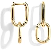 14K Gold Symmetrical Paperclip Link Chain Earrings Convertible Link Huggie Earrings for Women Drop Dangle Earrings