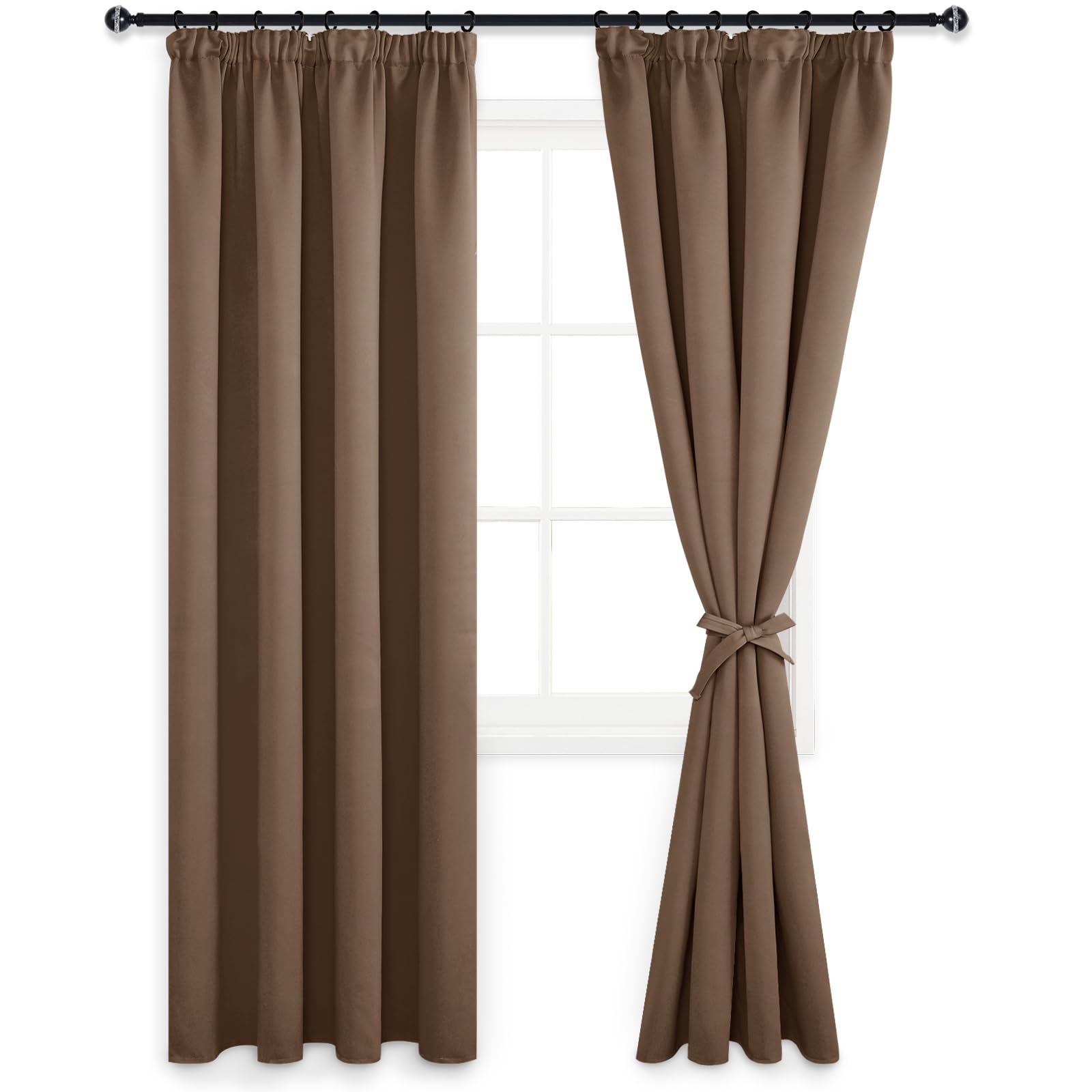 DWCN Blackout Curtains for Bedroom Thermal Insulated Room Darkening Pencil Pleat Window Curtains for Living Room 46 x 90 inch Length, Khaki, 2 Panels