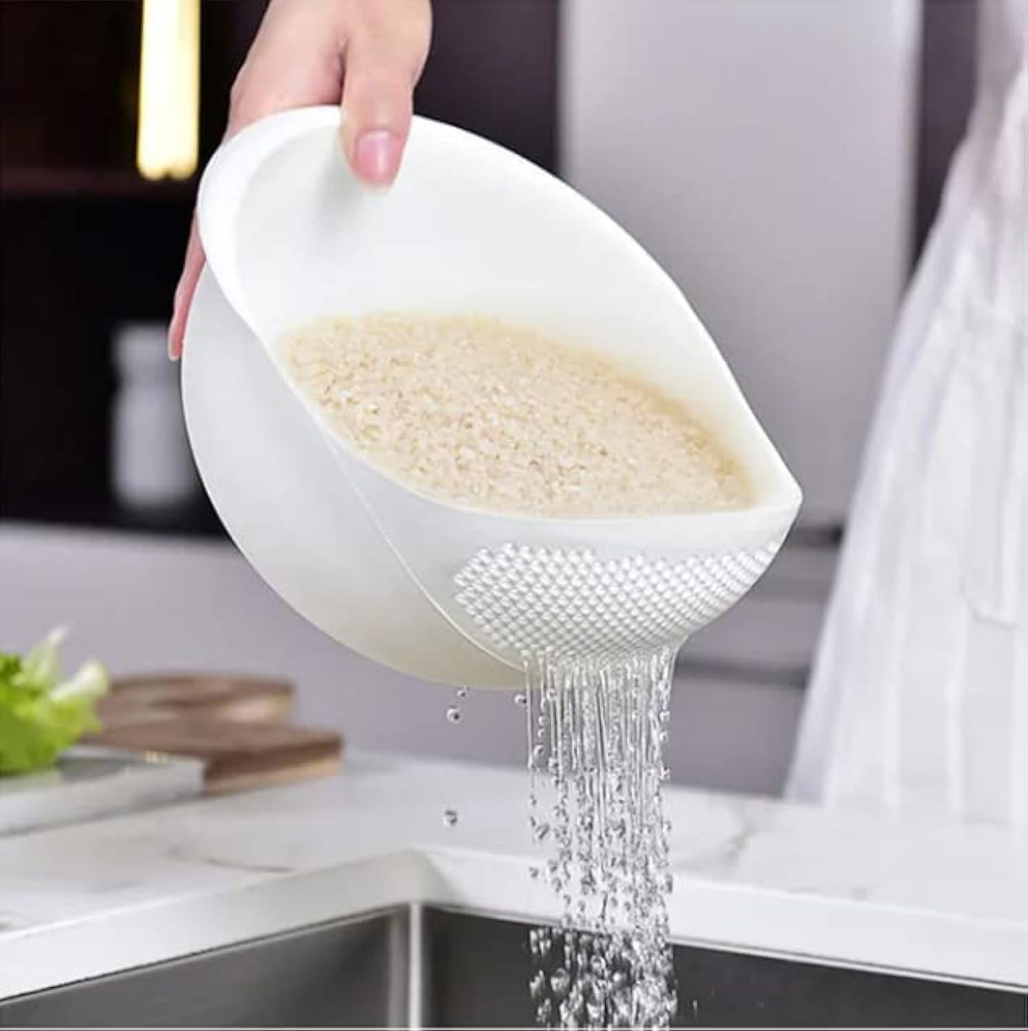 Photo 1 of Kitchen Colander Bowl Combo Strainer for Rice, Pasta, Vegetables, Fruits (White)